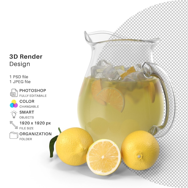 Limonadi Kannu 3D-mallinnus PSD-tiedosto, realistinen sitruuna