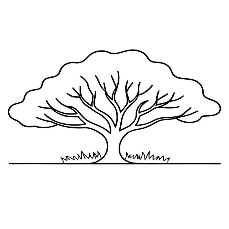 PSD line art illustration of a tree with grass