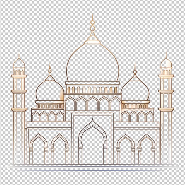 Line art of mosque on transparent background