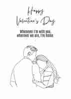 PSD line art valentines card gift printable