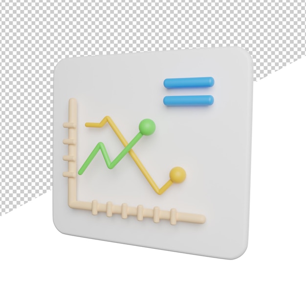 Line graph chart side view 3d rendering icon illustration on transparent background