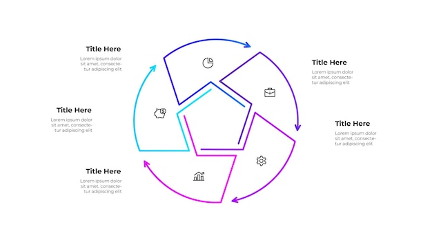 Line infographic design featuring a circular segmented diagram with 5 steps
