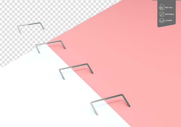 PSD a line of metallic staple pins are embedded in pink and light blue background 3d illustration
