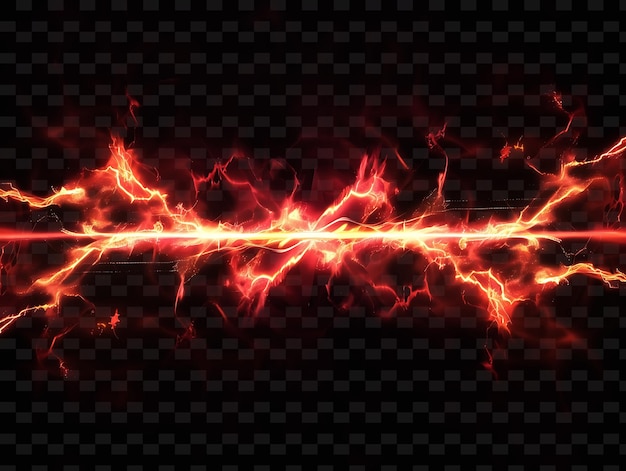 A line of red and orange lights with a line of sparks