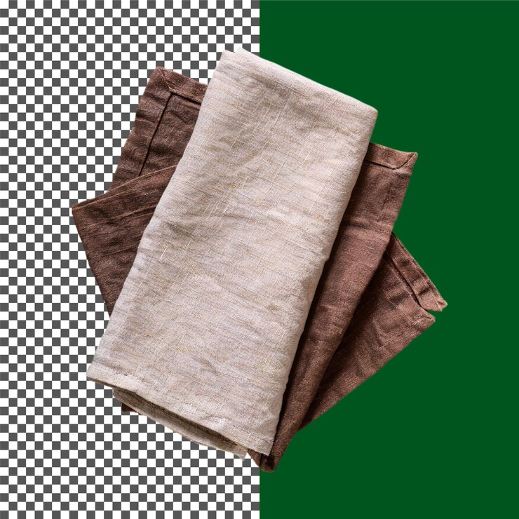 PSD linen napkins beige and brown folded rustic brown fabric napkin isolated on transparent background