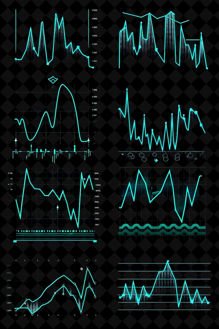 PSD lines of candlestick charts icons with animated glow in onli creative set neon color y2k collection