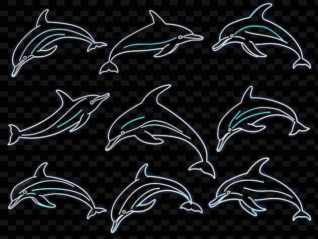 PSD linee di icone di delfini con bagliore pulsante e segno al neon li set png iconic y2k shape art decorativen