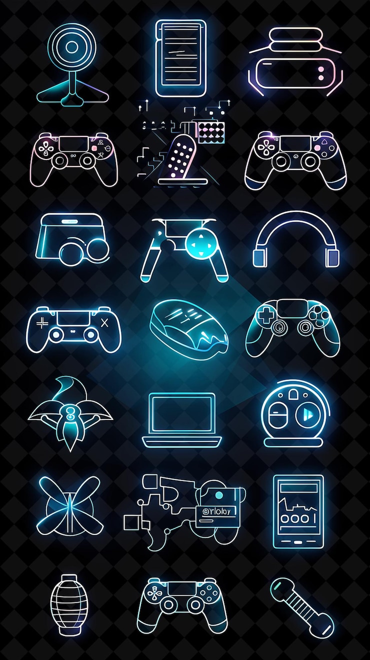 PSD lines of entertainment icons with a neon half tone style and creative set neon color y2k collection