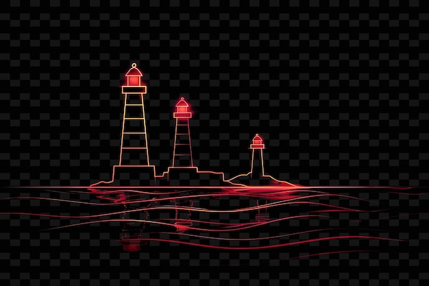 PSD lines of lighthouse icons with pulsating luminescence and n set png iconic y2k shape art decorativee