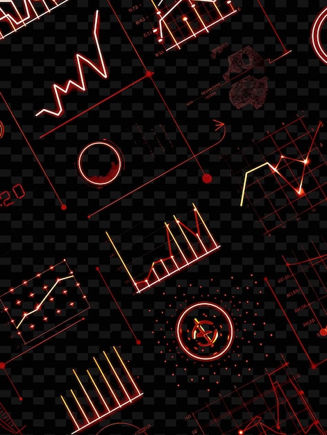 PSD lines of market analysis icons with animated glow in neon h set png iconic y2k shape art decorativea