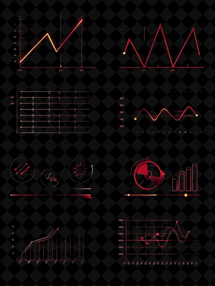 PSD lines of market analysis icons with animated glow in neon ha creative set neon color y2k collection