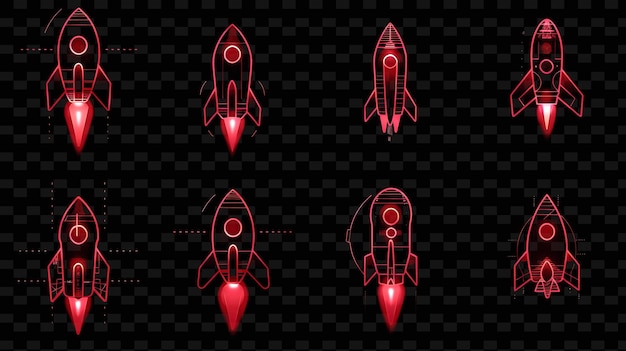 Линии икон ракет с мерцающей люминесценцией в графическом наборе png iconic y2k shape art decorativei