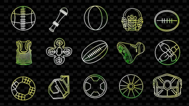 PSD lines of sports icons with a neon half tone style and graff set png iconic y2k shape art decorativei