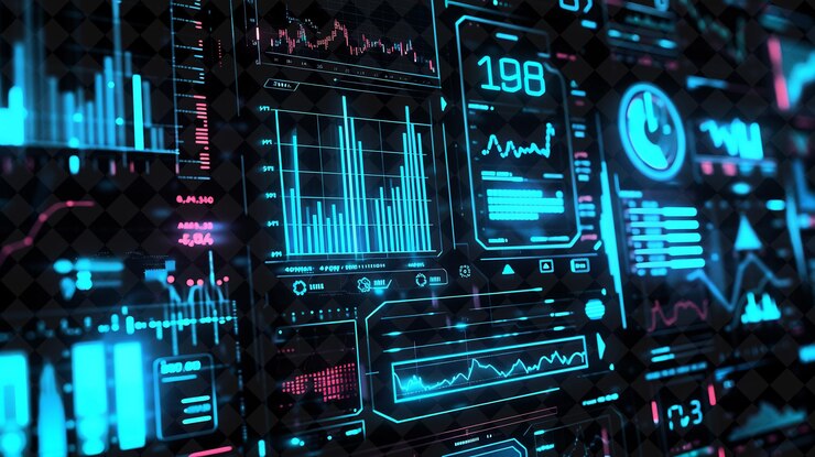 PSD lines of stock exchange icons with animated glow in online s creative set neon color y2k collection