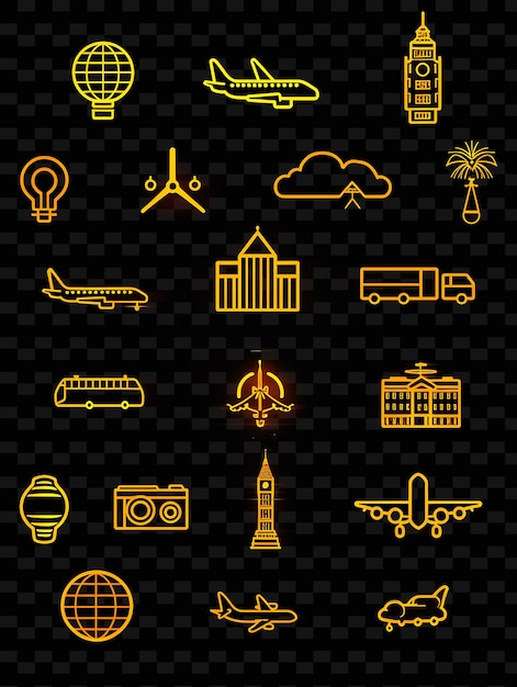 PSD lines of travel icons with a dotted style and outline effec set png iconic y2k shape art decorativet