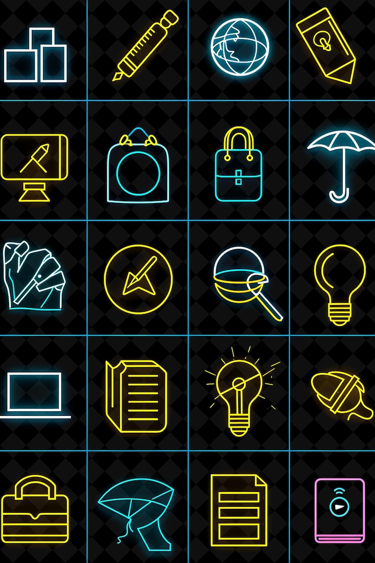 PSD linie ikon edukacyjnych ze stylem neonowym półtonowym i rad creative set neon color y2k collection