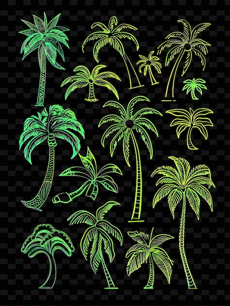 Linie Ikon Palmowych Z Pulsującą Luminescencją I Ne Set Png Iconic Y2k Shape Art Decorativeo