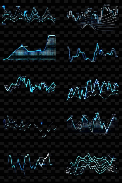 PSD linie wykresów świec ikon z animowanym blaskiem w onl set png iconic y2k shape art decorativei