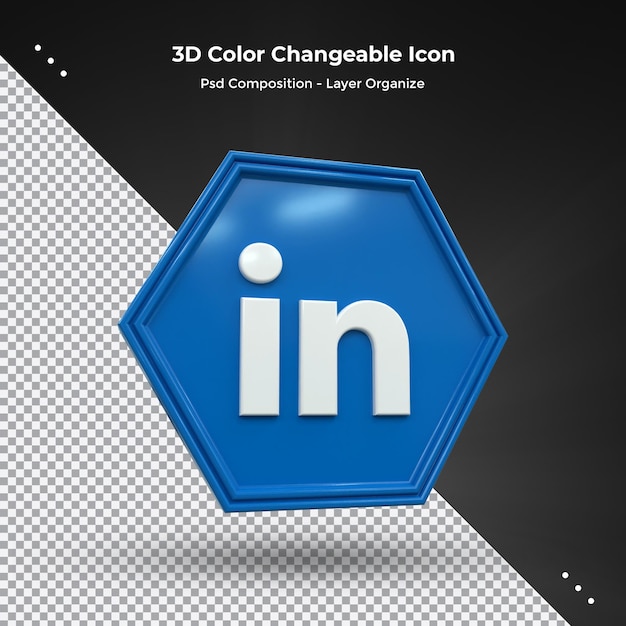 PSD linkedin 3d social media icon colorful glossy 3d icon concept 3d rendering