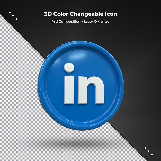 PSD linkedin 3d значок социальных сетей красочная глянцевая 3d концепция иконки 3d рендеринг