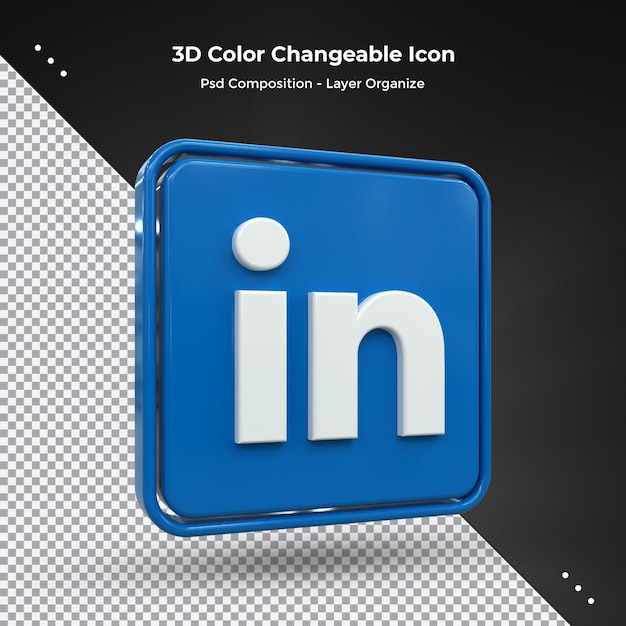 Linkedin 3d Social Media Ikona Kolorowa Błyszcząca Ikona 3d Koncepcja Renderowania 3d