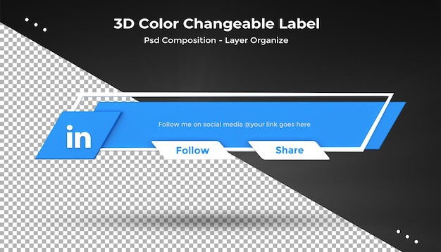 PSD linkedin connect us on social media lower third 3d design render icon badge