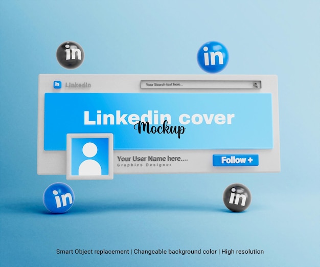 PSD mockup della pagina di copertina di linkedin o mockup del post di copertina di linkedin 3d