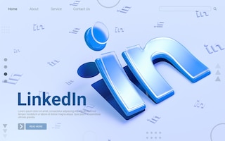 Linkedin sign folding on white background 3d render concept for social banner web template cover