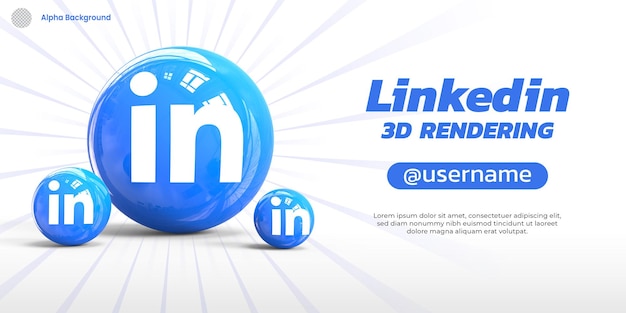 linkedin teken 3D-rendering abstracte donkere realistische iconische achtergrond voor sociale bannersjabloon