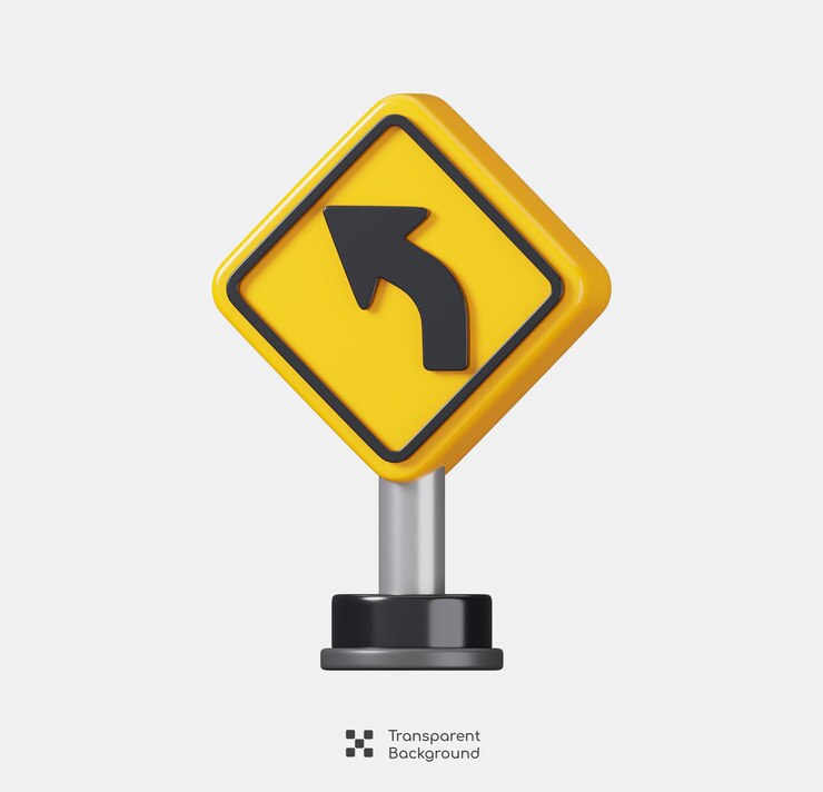 PSD links draaiende borden geïsoleerd verkeersverplicht verkeersborden 3d-illustratie