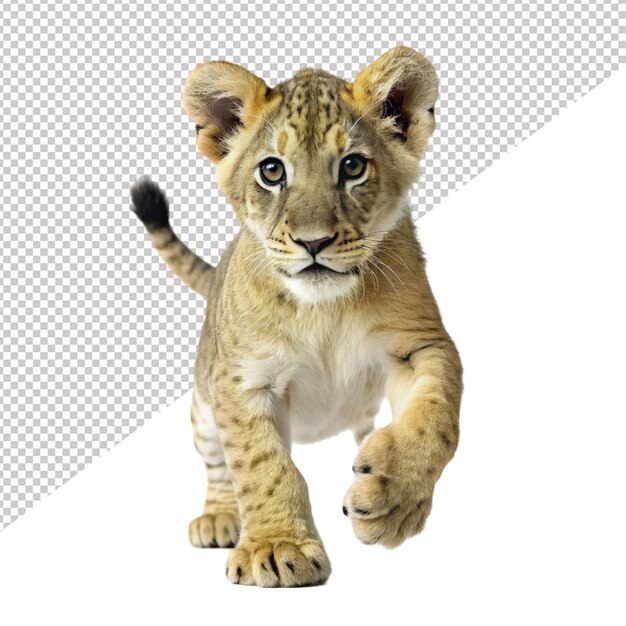 PSD lion cub playing on transparent background