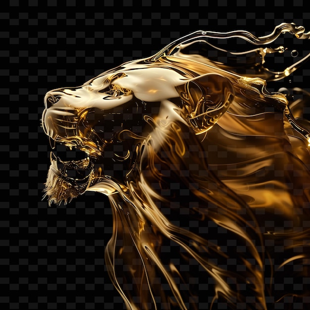 PSD lion formed in caramel material transparent with golden liqu animal abstract shape art collections