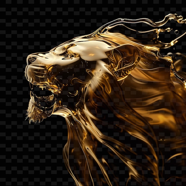 PSD カラメル素材で形成されたライオン 透明で金色の液体 動物の抽象的な形状 アートコレクション