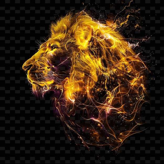 Lion formed in molten gold metallic opaque yellow liquid wit animal abstract shape art collections