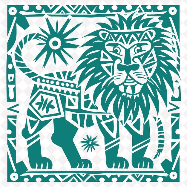 PSD a lion in a green and blue pattern