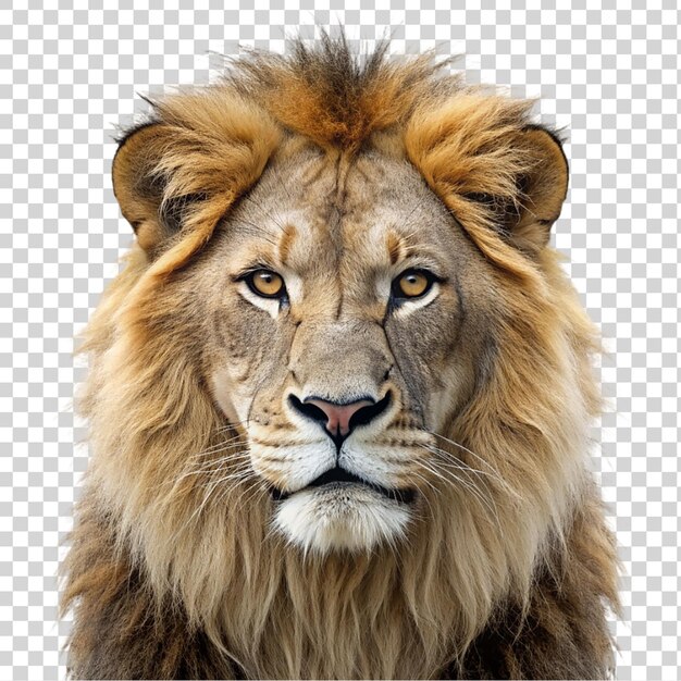 Lion head closeup isolated on transparent background