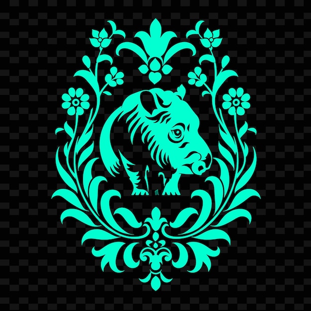 A lion head in a green floral design