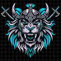 PSD a lion head with a blue and green design on it