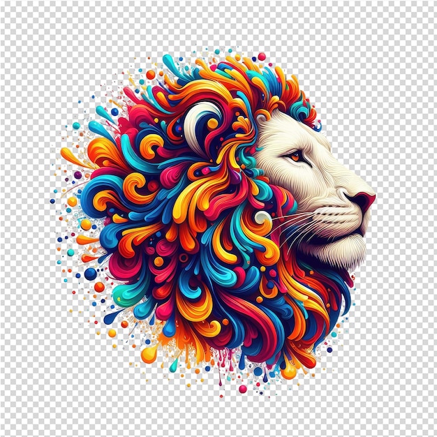 A lion head with a colorful mane and the words quot the lion quot on the front