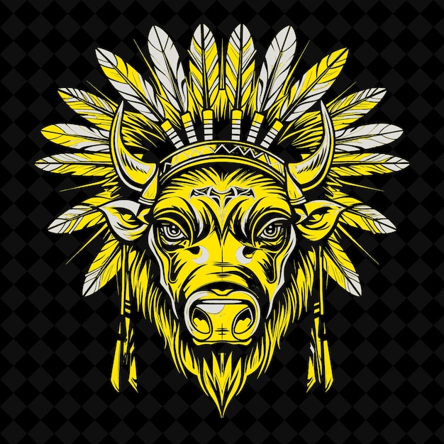 PSD a lion head with a crown and feathers on it