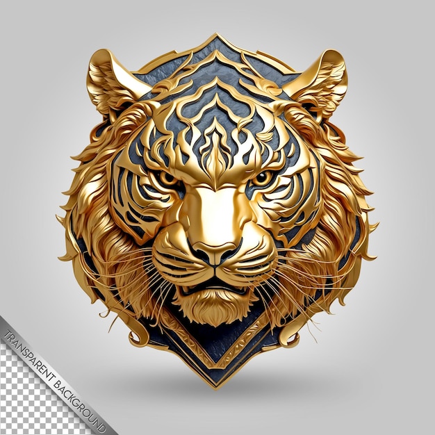 PSD a lion head with a gold crown on it