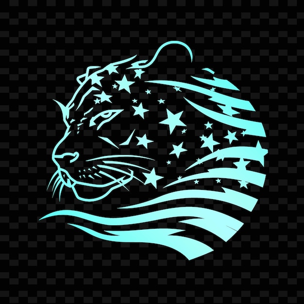 PSD a lion head with stars and stripes on a black background
