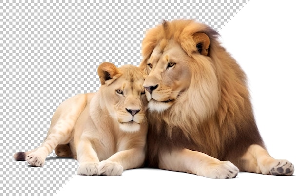 Lion and lioness lovers on isolated background