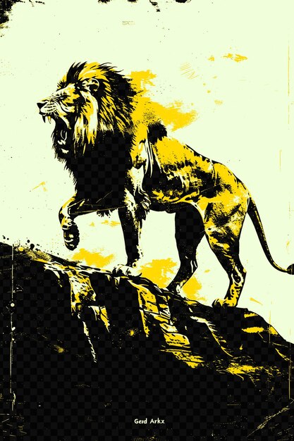 PSD lion roaring with a majestic stance on a cliff poster design psd art design concept poster banner