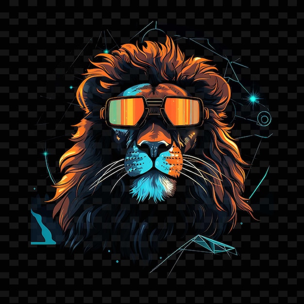 PSD safari lion adventure angular neon lines binocoli manes su png y2k shapes transparent light arts