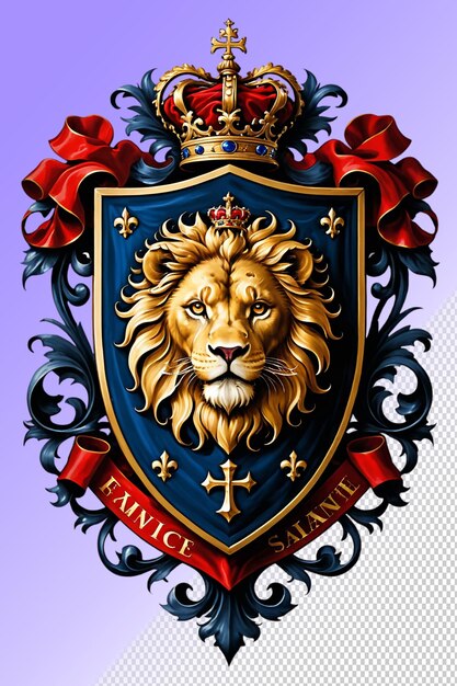 A lion shield with a crown on it