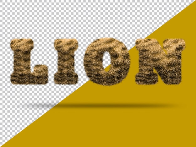 PSD lion text with realistic 3d fur