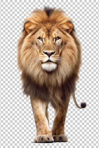 PSD lion walking front view isolated on transparent background