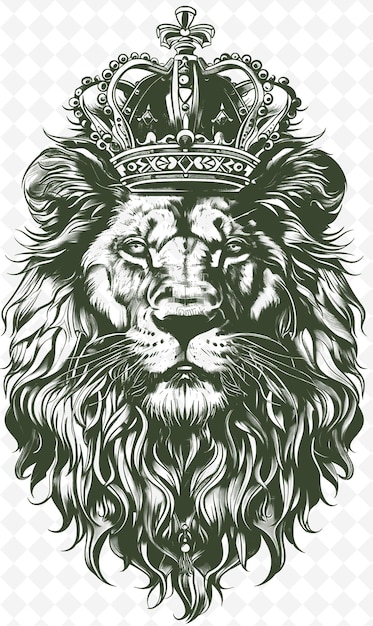 PSD 壮大な表情で王冠をかぶったライオン 肖像画 ポスト 動物 スケッチ アート ベクトル コレクション