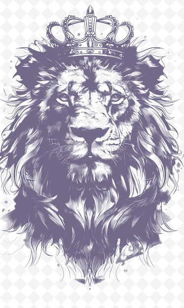 PSD lion wearing a crown with majestic expression portrait poste animals sketch art vector collections